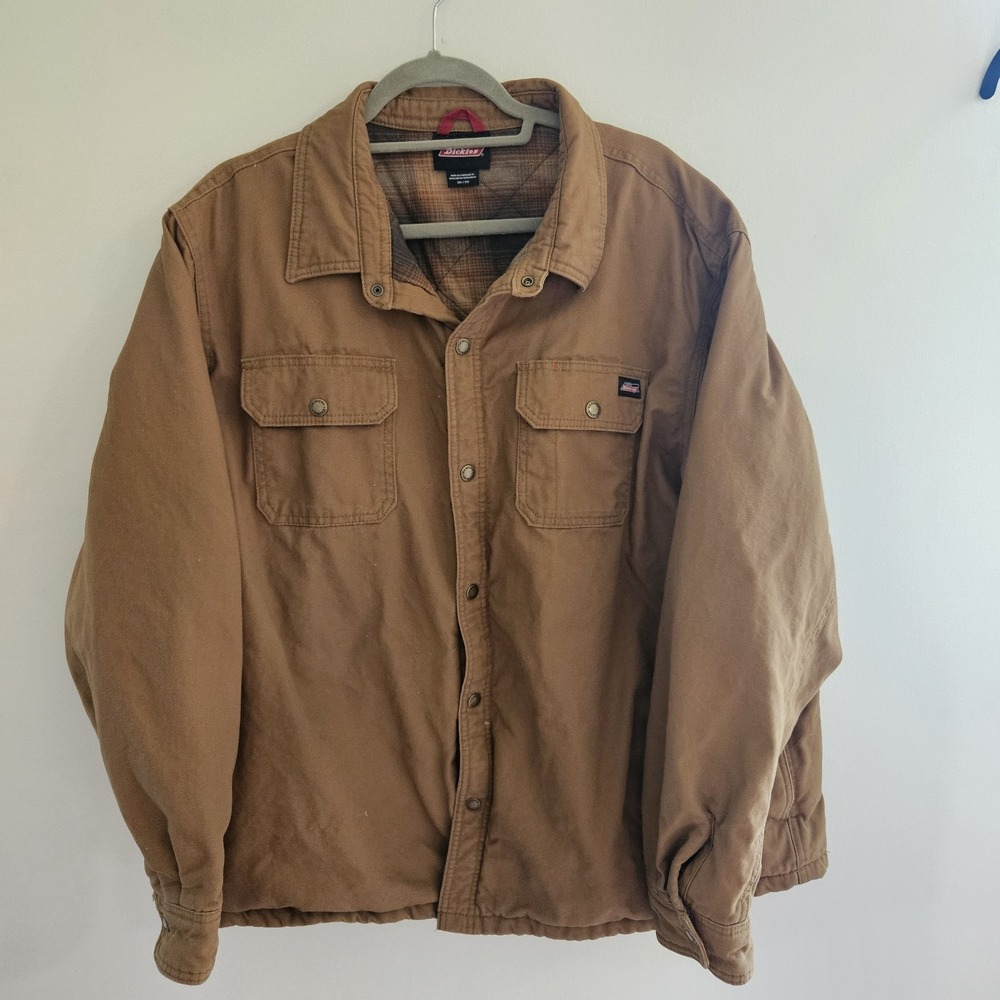 Mens Dickies Work Jacket Flannel Blanket Lined Brown Beige 3XL Barn Workwear